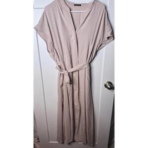 MOTF size 3X maxi dress tie waste in tan light weight side zip plus size NWOT